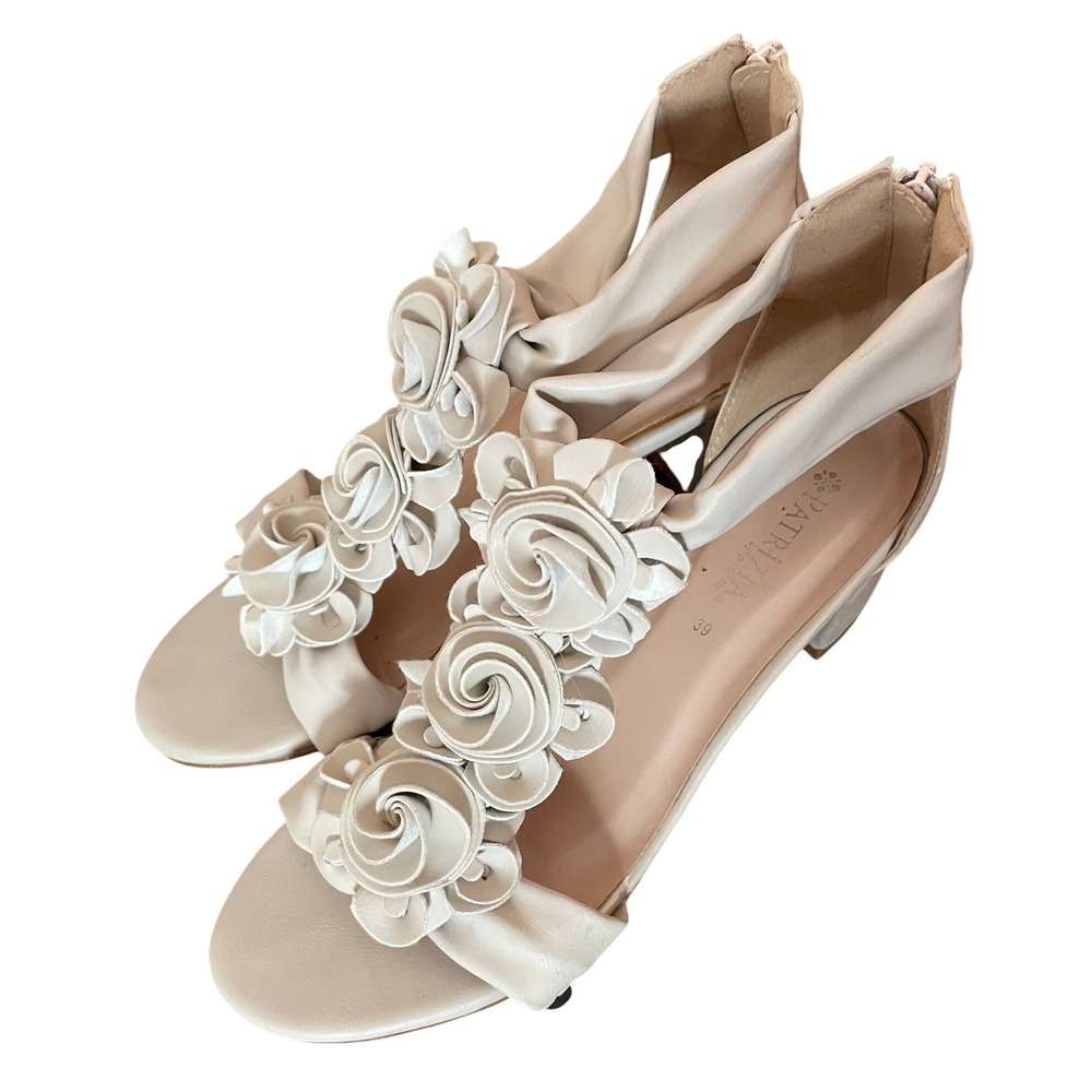 Patrizia by Spring Step Quintbel Floral Rosette Block Heel Sandals Beige US 8.5